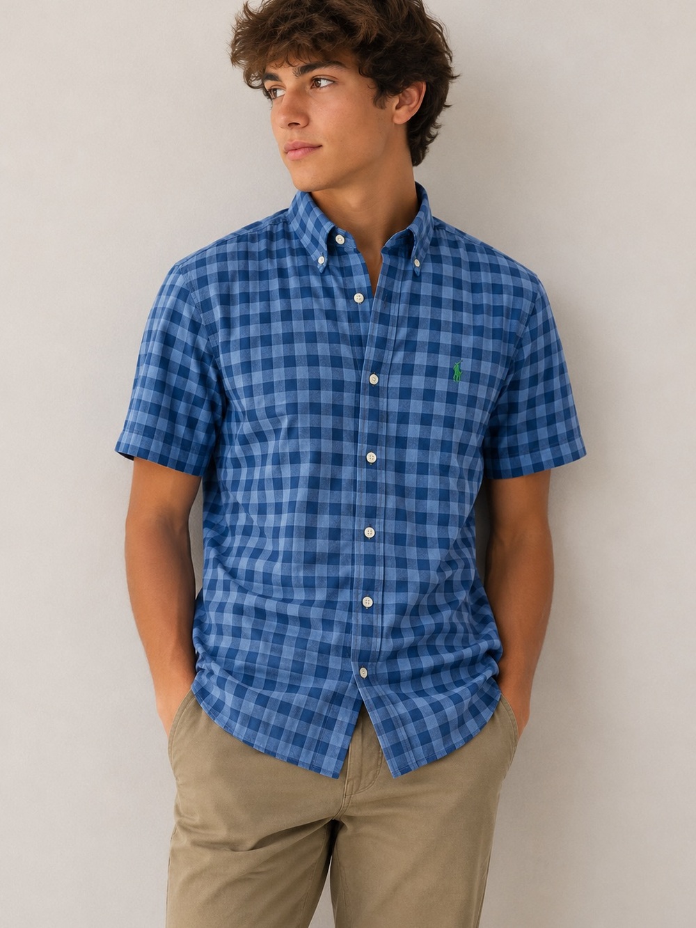 Polo Ralph Lauren Boys Blue Plaid Short Sleeve Button Down Shirt Youth Large
